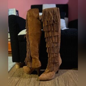 STEVE MADDEN Fringe Thigh High Boots